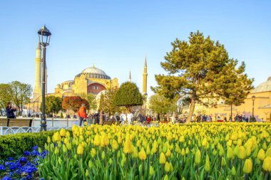 İstanbul, Türkiye 03 Nisan 2019: Türkiye'de Müslüman mimarisi ve su taşımacılığı - İstanbul Boğazı'nda deniz yolculuğundan gelen turistik manzaralar. Gün batımında İstanbul Şehir Manzarası - eski cami ve türk vapurları, Haliç manzarası.