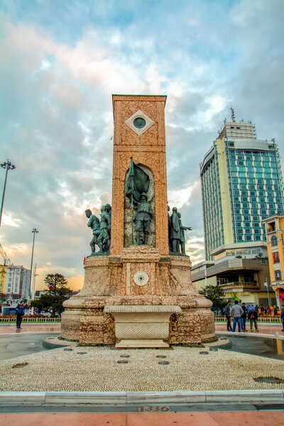 Istanbul, Turkey April 09, 2019: Taksim square in Istanbul .Taksim Istiklal Street is a popular tourist destination in Istanbul.