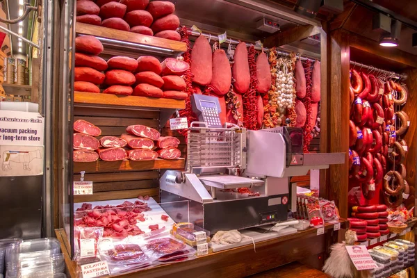 Bazar Egípcio Cidade Turca Vista Das Fatias Pastrami Stanbul Turquia — Fotografia de Stock