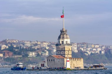 İstanbul, Türkiye 07 Nisan 2019: İstanbul'da Kız Kulesi (Kiz Kulesi - Üsküdar)