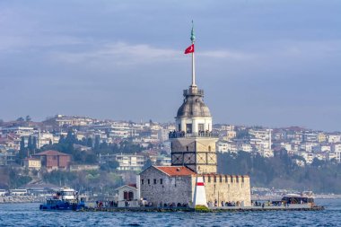İstanbul, Türkiye 07 Nisan 2019: İstanbul'da Kız Kulesi (Kiz Kulesi - Üsküdar)