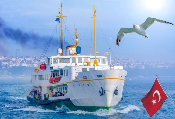 Belle Vue Sur Littoral Bosphore Avec Drapeau Turquie Istanbul — Photo