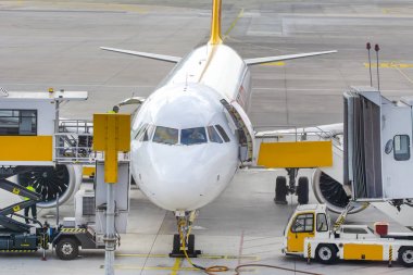 İstanbul, Türkiye - 16 Haziran 2019: Pegasus Havayolları uçağı İstanbul Sabiha Gökçen Uluslararası Havalimanı'nda