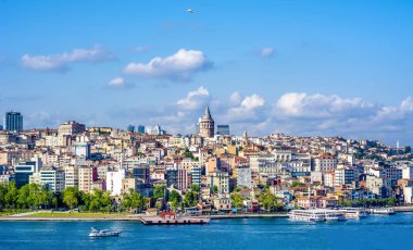 İstanbul/Türkiye- 14 Haziran 2019 : Galata Kulesi, Galata Köprüsü, Karaköy ilçesi ve Haliç, Istanbul Turkey