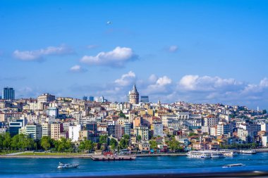 İstanbul/Türkiye- 14 Haziran 2019 : Galata Kulesi, Galata Köprüsü, Karaköy ilçesi ve Haliç, Istanbul Turkey