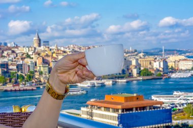 İstanbul/Türkiye- 14 Haziran 2019 : Galata Kulesi, Galata Köprüsü, Karaköy ilçesi ve Haliç, Istanbul Turkey