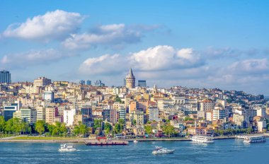 İstanbul/Türkiye- 14 Haziran 2019 : Galata Kulesi, Galata Köprüsü, Karaköy ilçesi ve Haliç, Istanbul Turkey