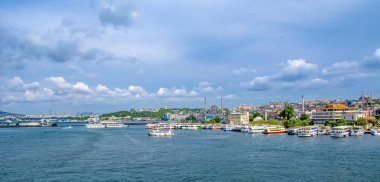 İstanbul/Türkiye- 14 Haziran 2019 : Galata Kulesi, Galata Köprüsü, Karaköy ilçesi ve Haliç, Istanbul Turkey