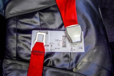 Uçaktaki bir emniyet kemeri Close-Up. 