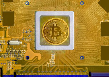 Bitcoins ve yeni sanal para kavramı. Altın bitcoins Mum grafiği grafik ve dijital arka plan sopa. Altın sikke simge mektup B.Mining veya blockchain teknolojisi ile