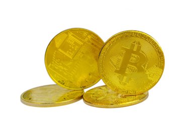 Bitcoins ve yeni sanal para kavramı. Altın bitcoins Mum grafiği grafik ve dijital arka plan sopa. Altın sikke simge mektup B.Mining veya blockchain teknolojisi ile