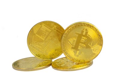 Bitcoins ve yeni sanal para kavramı. Altın bitcoins Mum grafiği grafik ve dijital arka plan sopa. Altın sikke simge mektup B.Mining veya blockchain teknolojisi ile