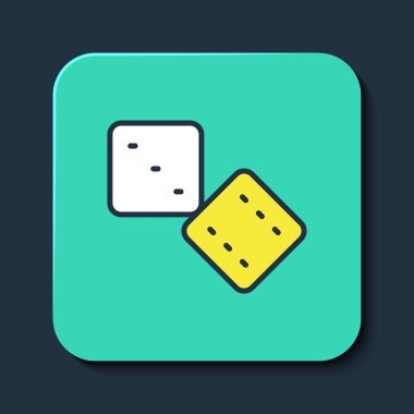 Doldurulmuş oyun zar simgesi mavi arkaplanda izole edildi. Kumarhane kumarı. Turkuaz kare düğme. Vektör.