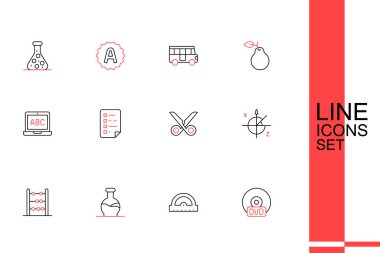 Satır CD veya DVD disk Protektör ızgarası test tübü Abacus Trigonometrik çember makas panosunu kontrol listesi ve dizüstü simgesi ile ayarla. Vektör.