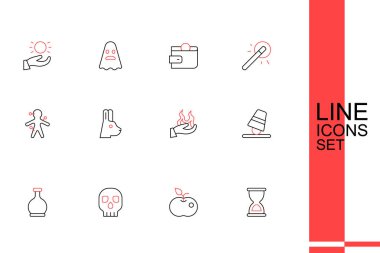 Eski Kum Saati Zehirli Kafatası Şişe İksir Oyun Yüksükleri El ateş Tavşan kulakları ve Voodoo bebek ikonu tutuyor. Vektör.