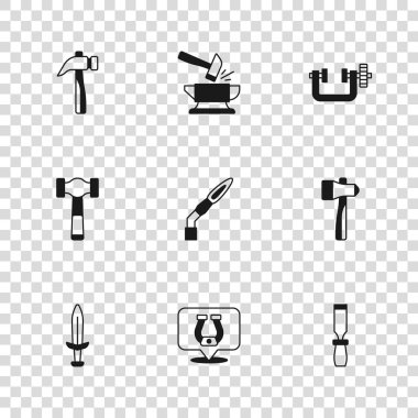 Horseshoe Hammer Rasp metal dosya kaynak aleti kıskacı ve vida aleti Anvil çekiç ve simgesini ayarla. Vektör.