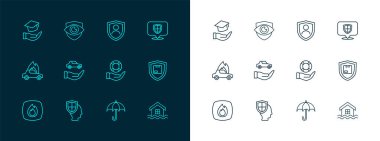 Lifebuoy 'un elinden Şemsiye Araba Eğitimi bursu ve Shield Eye ikonu alarak hayat sigortası yapın. Vektör.