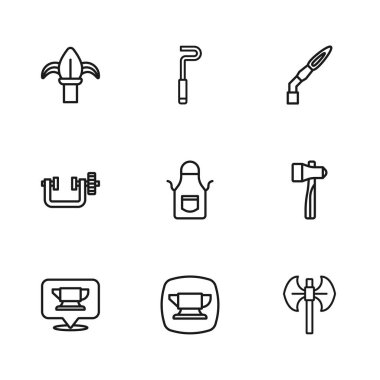 Demirci örs aleti Hammer Ortaçağ kutup baltası önlük kaynak makinesi klasik demir çit şömine demiri ve kelepçe ve vida ikonu. Vektör.