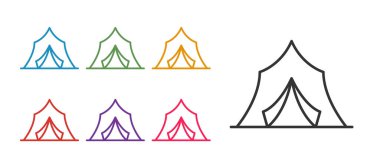 Sirk çizgisi simgesi beyaz arkaplanda izole edildi. Karnaval kamp çadırı. Eğlence parkı. Simgeleri renklendirin. Vektör.