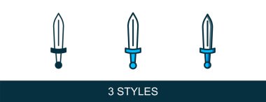 Ortaçağ kılıç simgesi beyaz arka planda izole edildi. Ortaçağ silahı. Vektör.