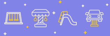 Swing Car Slide oyun parkı atlıkarınca ve çocuk simgesi için salıncaklar ayarlayın. Vektör.