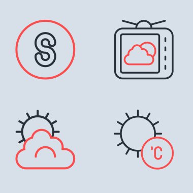 Hava tahmini güneş, bulut havası ve pusula güney ikonunu ayarla. Vektör.