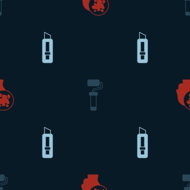 Boya spreyi fırçasını ve kırtasiye bıçağını kusursuz desene ayarlayın. Vektör.