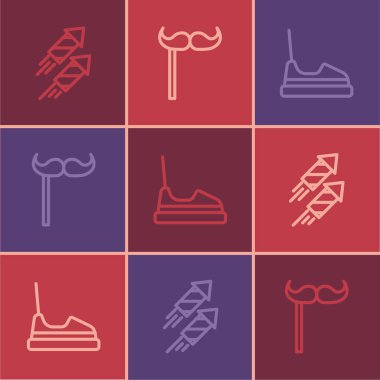 Firework roket çarpışma arabasını ve kağıt bıyığı çubuk simgesine yerleştir. Vektör.