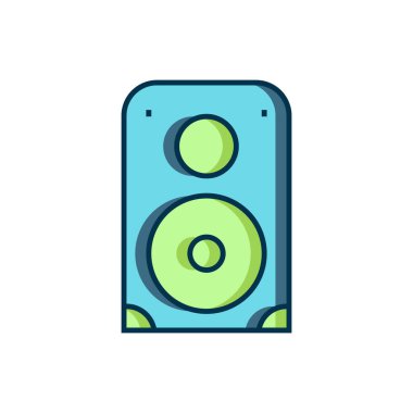 Doldurulmuş Stereo hoparlör simgesi beyaz arkaplanda izole edildi. Ses sistemi hoparlörleri. Müzik ikonu. Müzikal sütun hoparlörü. Düz çizgili, gölgeli. Vektör.