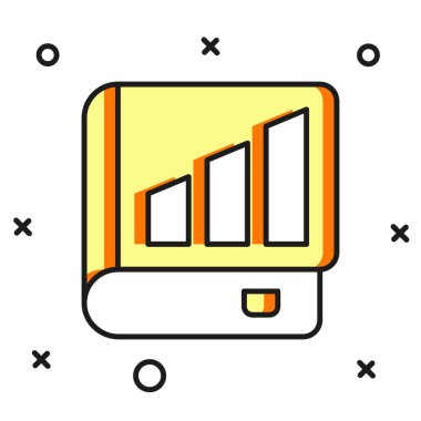 Doldurulmuş Finansal Kitap simgesi beyaz arka planda izole edildi. Düz çizgili, gölgeli. Vektör.