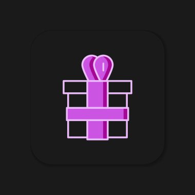 Doldurulmuş ana hatlı hediye kutusu simgesi siyah arkaplanda izole edildi. Düz çizgili, gölgeli. Vektör.