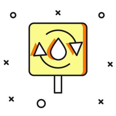 Doldurulmuş ana hatlar temiz su simgesi beyaz arkaplanda izole edildi. İşaret geri dönüşümlü bir damla su. Düz çizgili, gölgeli. Vektör.