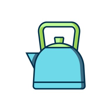 Kettle ana hatlarıyla doldurulmuş beyaz arkaplanda izole edilmiş simge. Çaydanlık ikonu. Düz çizgili, gölgeli. Vektör.