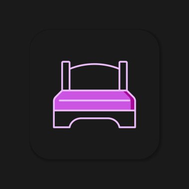 Siyah arka planda izole edilmiş iki ya da bir kişi için büyük yatak. Düz çizgili, gölgeli. Vektör.