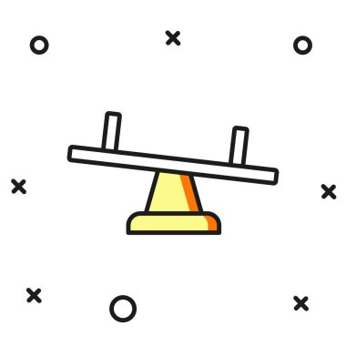 Doldurulmuş ana hatlı Tahterevalli simgesi beyaz arkaplanda izole edildi. Tahterevalli eşit yönetim kurulu. Oyun alanı sembolü. Düz çizgili, gölgeli. Vektör.