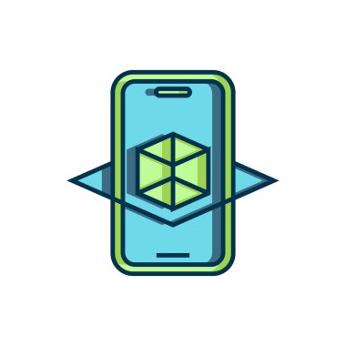 Doldurulmuş 3d model simgesi beyaz arkaplanda izole edildi. Artırılmış gerçeklik mi yoksa sanal gerçeklik mi? Düz çizgili, gölgeli. Vektör.