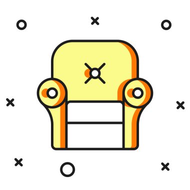 Doldurulmuş Armchair simgesi beyaz arkaplanda izole edildi. Düz çizgili, gölgeli. Vektör.