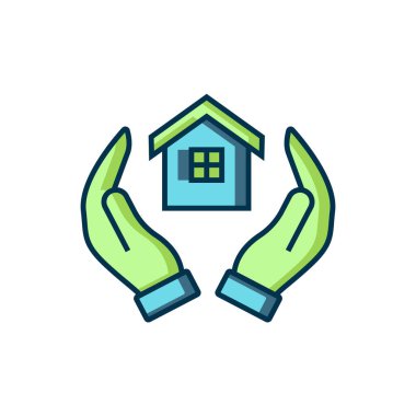 Beyaz arka planda elle doldurulmuş ev simgesi izole edildi. Sigorta konsepti. Güvenlik, güvenlik, koruma, konsept koruma. Düz çizgili, gölgeli. Vektör.