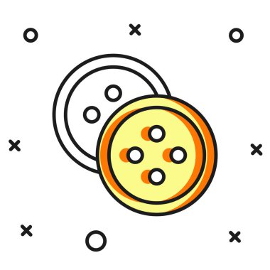 Beyaz arkaplanda izole edilmiş kıyafet simgesi için doldurulmuş ana hatlı dikiş düğmesi. Giysi düğmesi. Düz çizgili, gölgeli. Vektör.