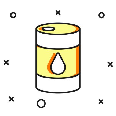 Beyaz arka planda izole edilmiş ana hatlı Varil yağı ikonu. Düz çizgili, gölgeli. Vektör.