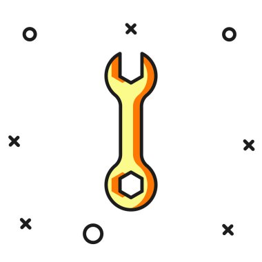 Doldurulmuş anahtar anahtarı simgesi beyaz arkaplanda izole edildi. Anahtar tamir aleti. Servis aracı sembolü. Düz çizgili, gölgeli. Vektör.