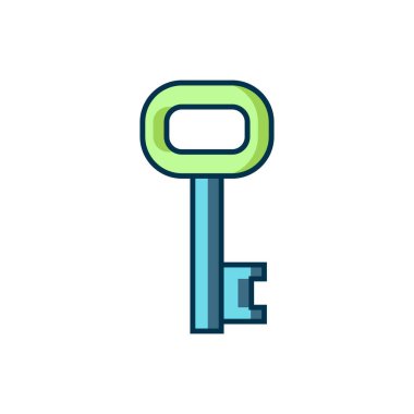 Beyaz arkaplanda izole edilmiş eski anahtar simgesi dolduruldu. Düz çizgili, gölgeli. Vektör.