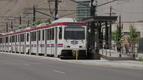 Tram Salt Lake City Fermata Partenza — Video Stock