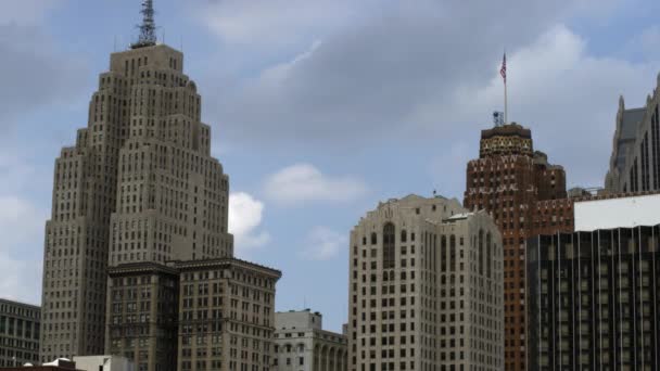 Felhőkarcoló Skyline Detroit Statikus Lövés — Stock videók