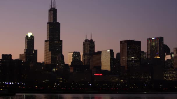 Solnedgång Skott Chicago Stadsbilden — Stockvideo