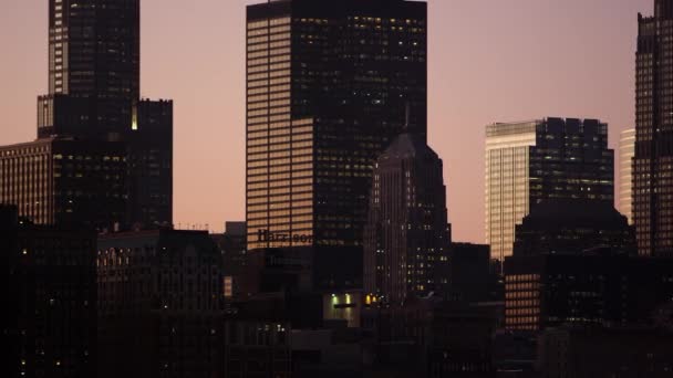 Vue Panoramique Des Bâtiments Chicago Coucher Soleil — Video