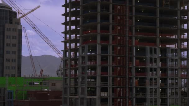 Панорамування Постріл Highrise Buildingings Солт Лейк Сіті Яких Ведеться Будівництво — стокове відео