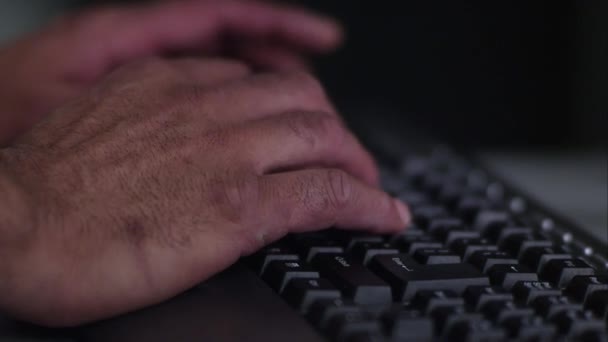 View Man Hands Typing Keyboard Server Room — стоковое видео