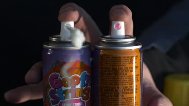 Two Cans Silly String Shoot Slow Motion Camera Rotates — Stock Video