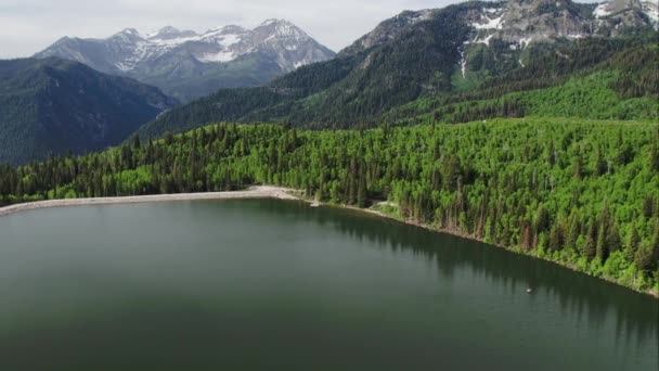 Letecký Pohled Jezero Obklopené Zeleným Lesem Horami Utahu — Stock video